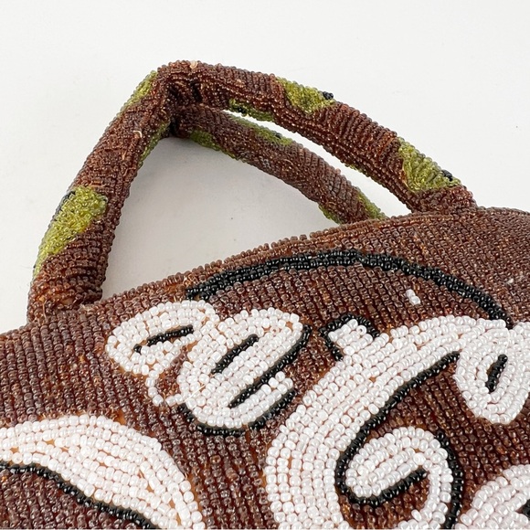 VTG 1990’s Coca Cola Soda Beaded Handbag Purse Beaded Handles Zip Closure - Picture 7 of 13